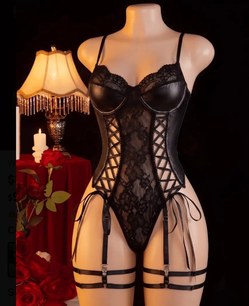 Midnight Allure Lace-Up Bodysuit