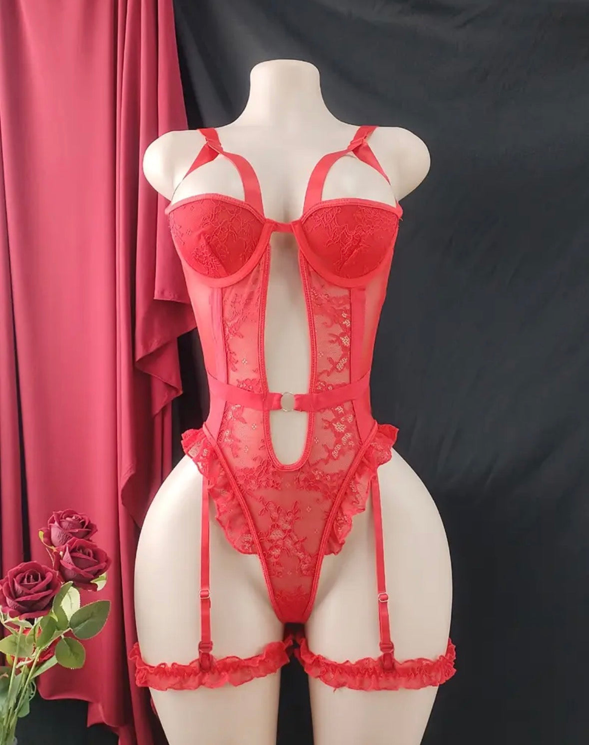 Lustrous Bloom Lace Cutout Garter Bodysuit