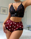 Sweetheart Lace Bralette & Heart-Print Shorts Set