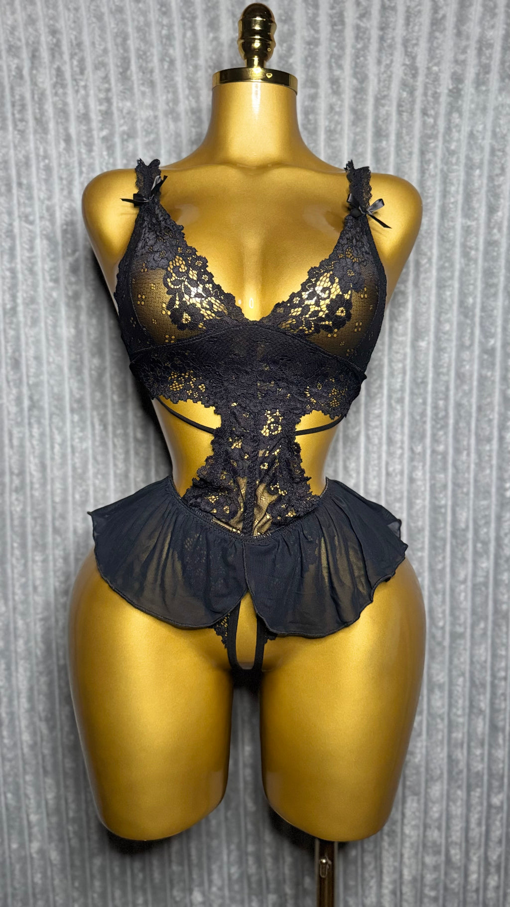 Black Lace & Sheer Ruffle Lingerie Set