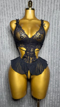 Black Lace & Sheer Ruffle Lingerie Set