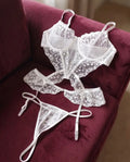 Romantic White Bloom Lace Bustier Lingerie Set