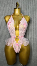 Pink Lace Teddy Lingerie with Bow