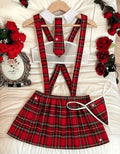 Red Plaid Suspender Skirt Lingerie Costume Set