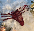 Burgundy Strappy Lace Thong with Crown Charm