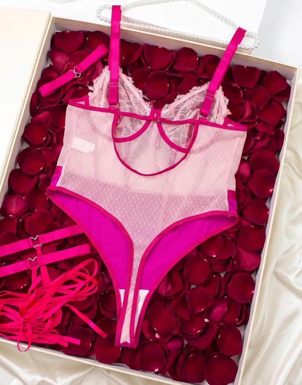 Pink Passion Lace & Mesh Lingerie Bodysuit