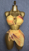 3-Piece Plus Size Halter Bikini Set with Sheer Wrap Skirt