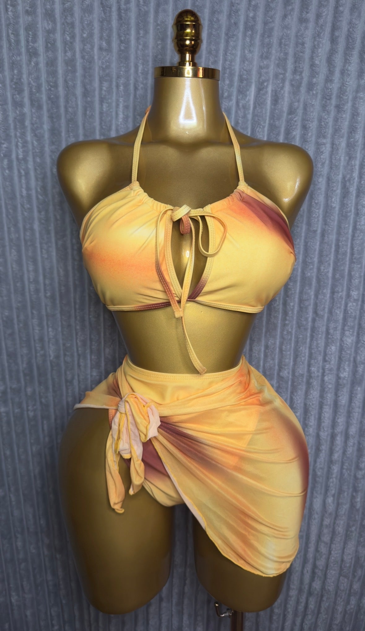 3-Piece Plus Size Halter Bikini Set with Sheer Wrap Skirt