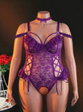 Plus Size Floral Lace Open-Crotch Teddy Lingerie