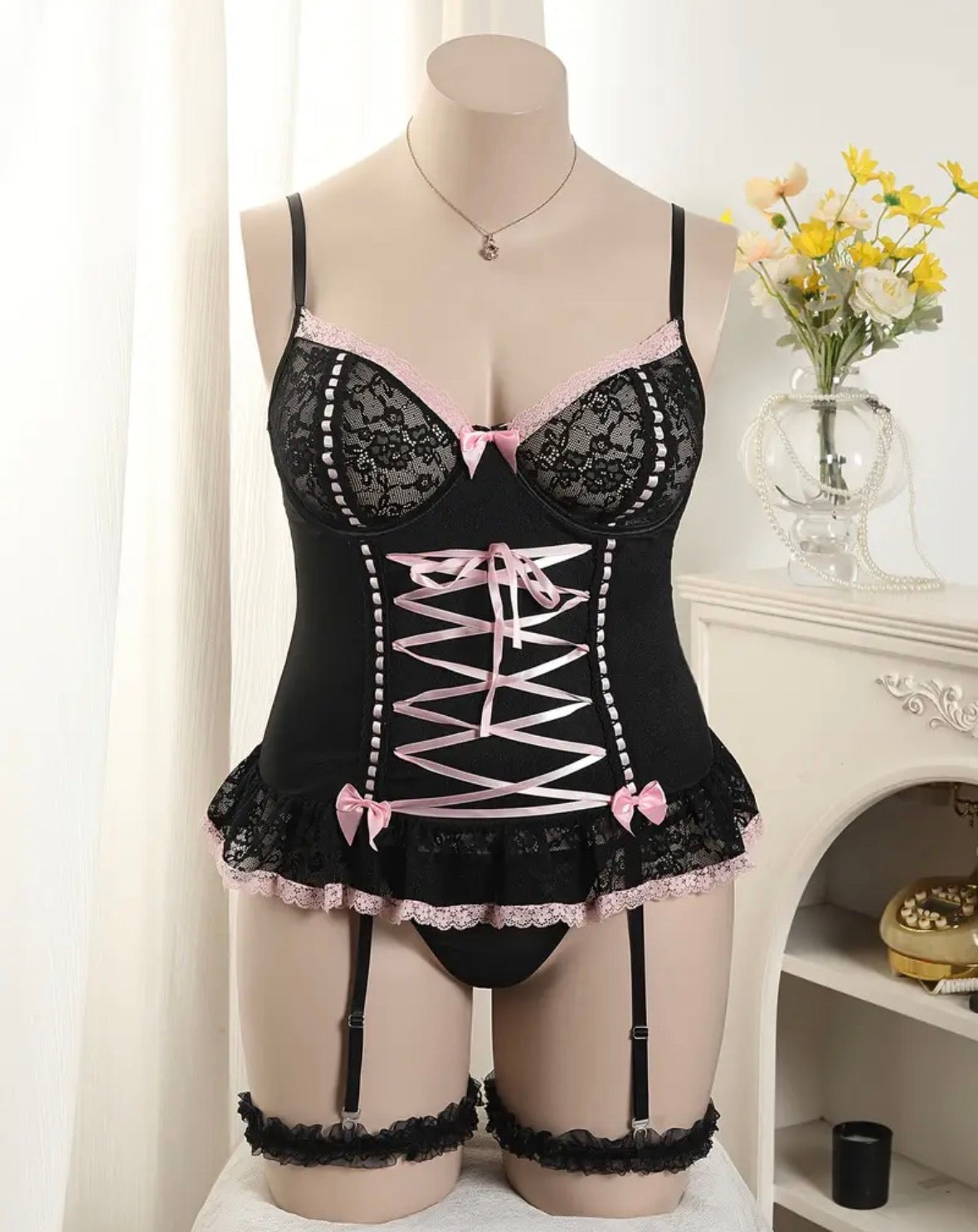 Blush Romance Plus Size Lace Corset-Style Garter Lingerie