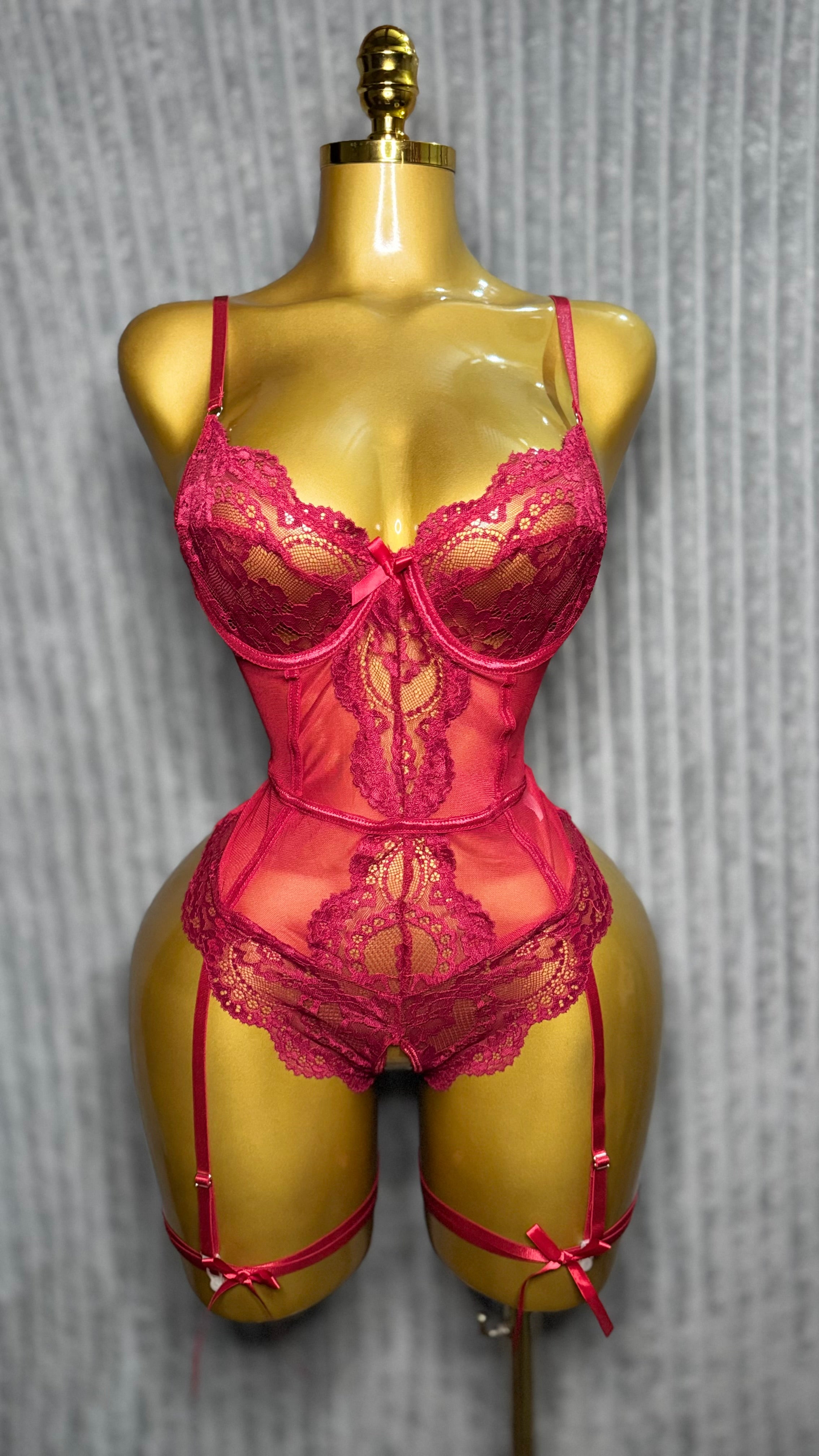 Fuchsia Lace Garter Teddy