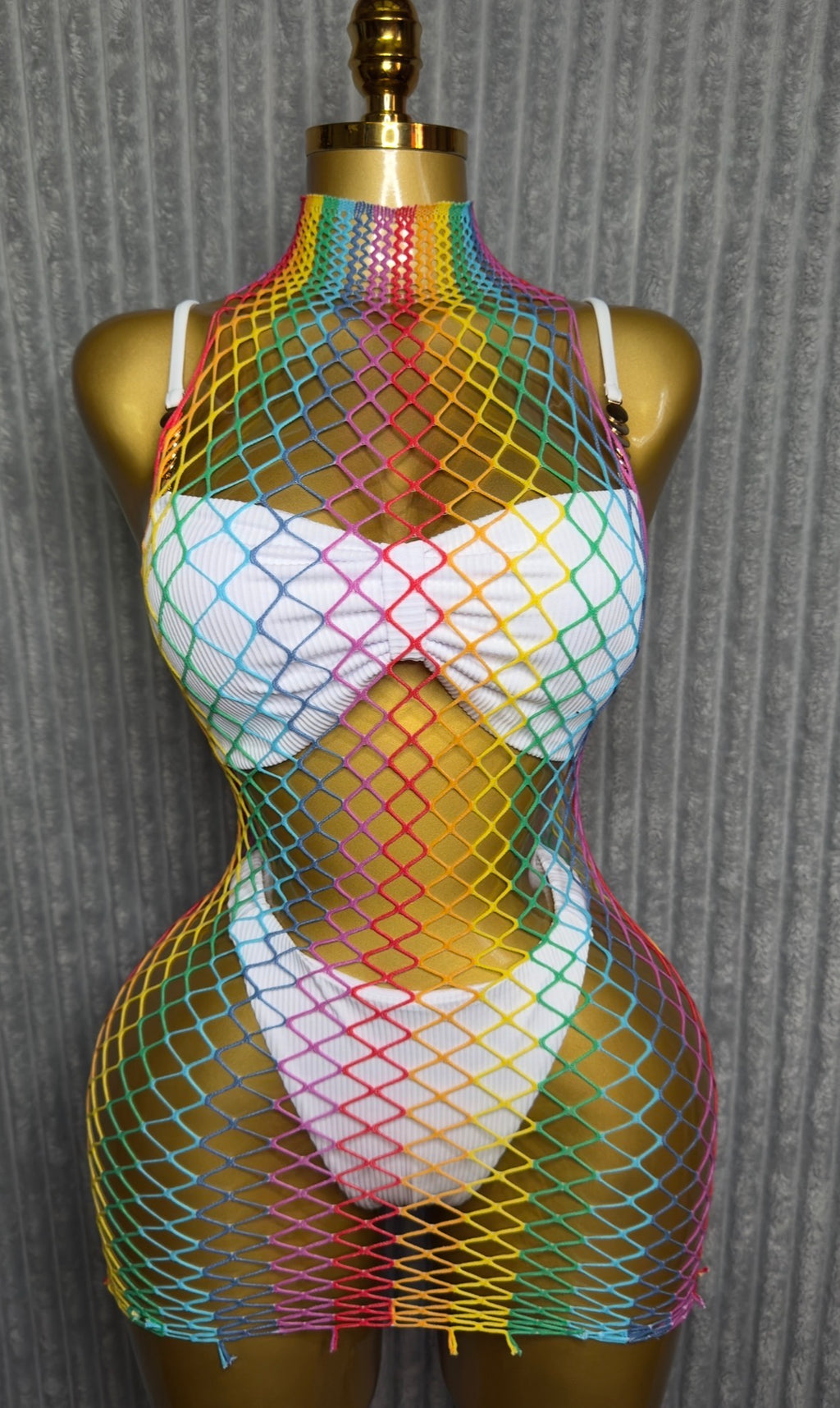 Rainbow Fishnet Cover Up