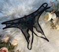 Black Mesh Floral Embroidered Crotchless Thong