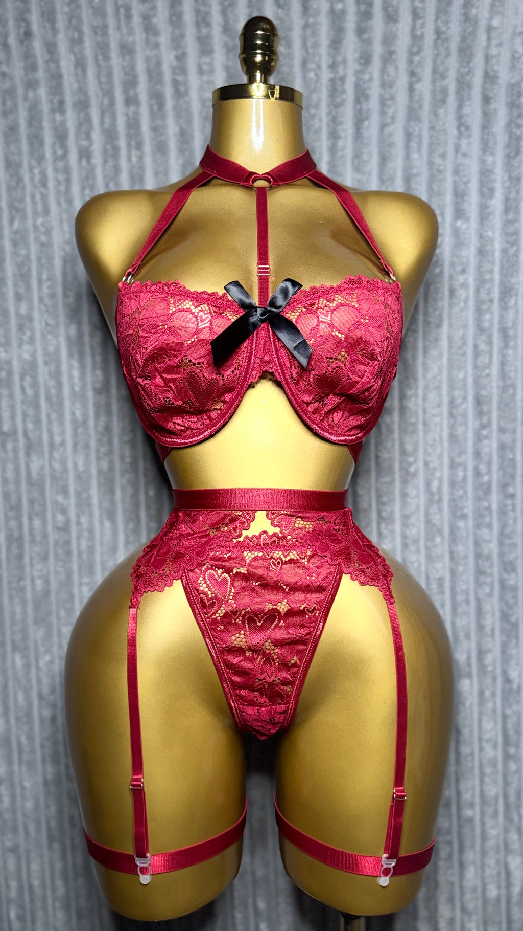 Scarlet Romance Strappy Lace Garter Lingerie Set