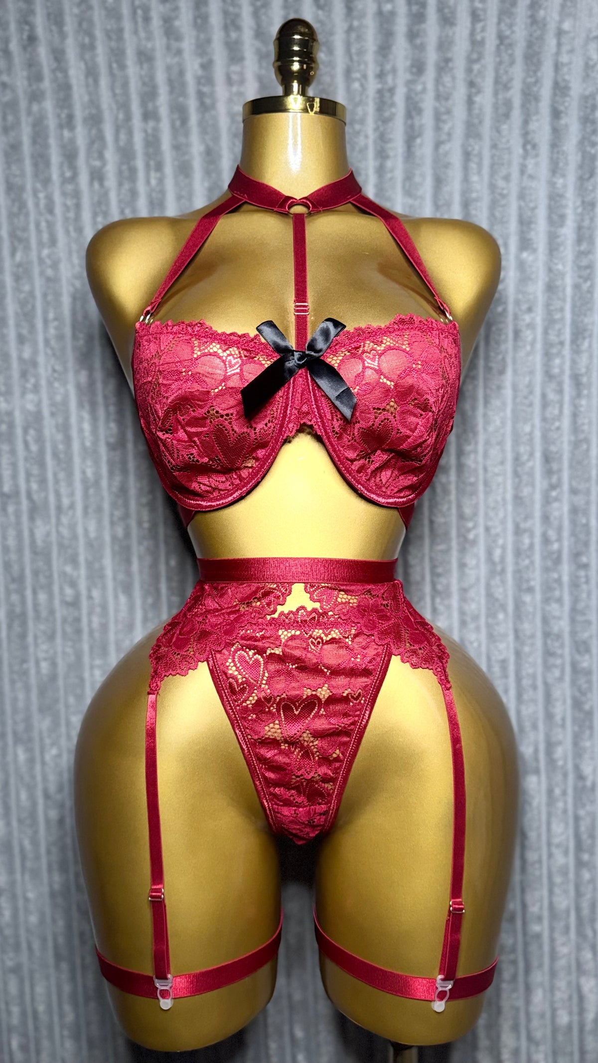 Scarlet Romance Strappy Lace Garter Lingerie Set