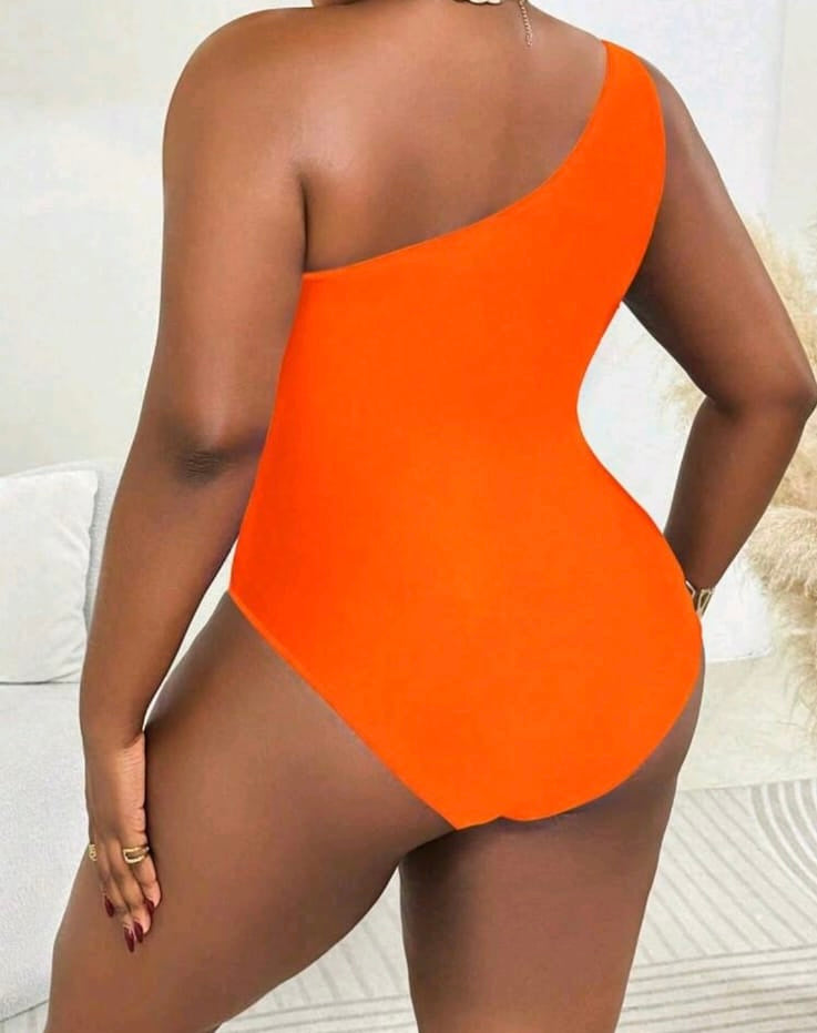 Tangerine Glow One-Shoulder Cutout Bodysuit