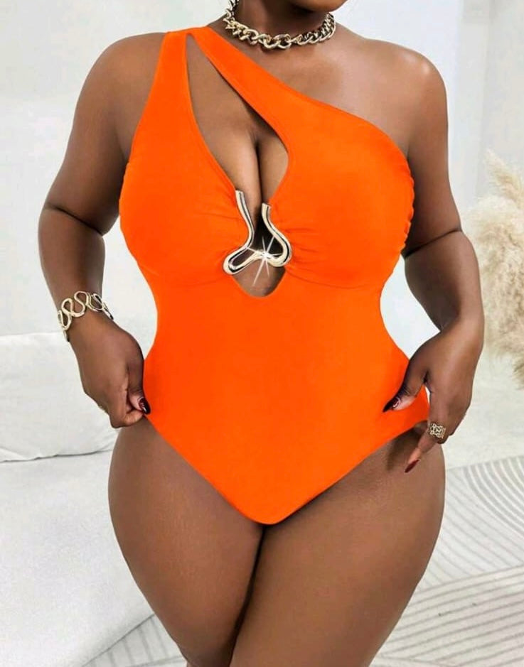 Tangerine Glow One-Shoulder Cutout Bodysuit