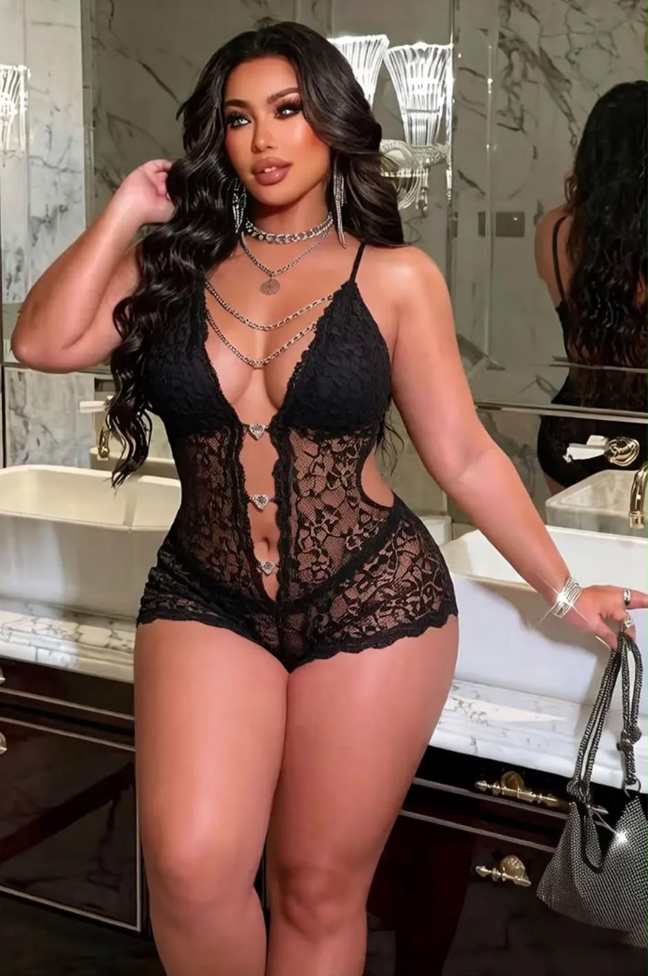 Plus Size Black Lace Bodysuit