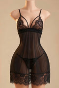 Sexy Lace Mesh Babydoll Lingerie with Bow Thong