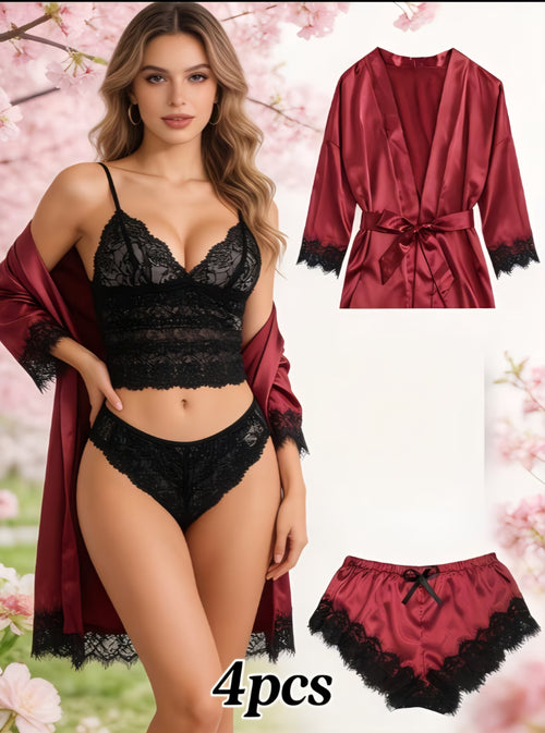 Bralette Set with Robe and Belt