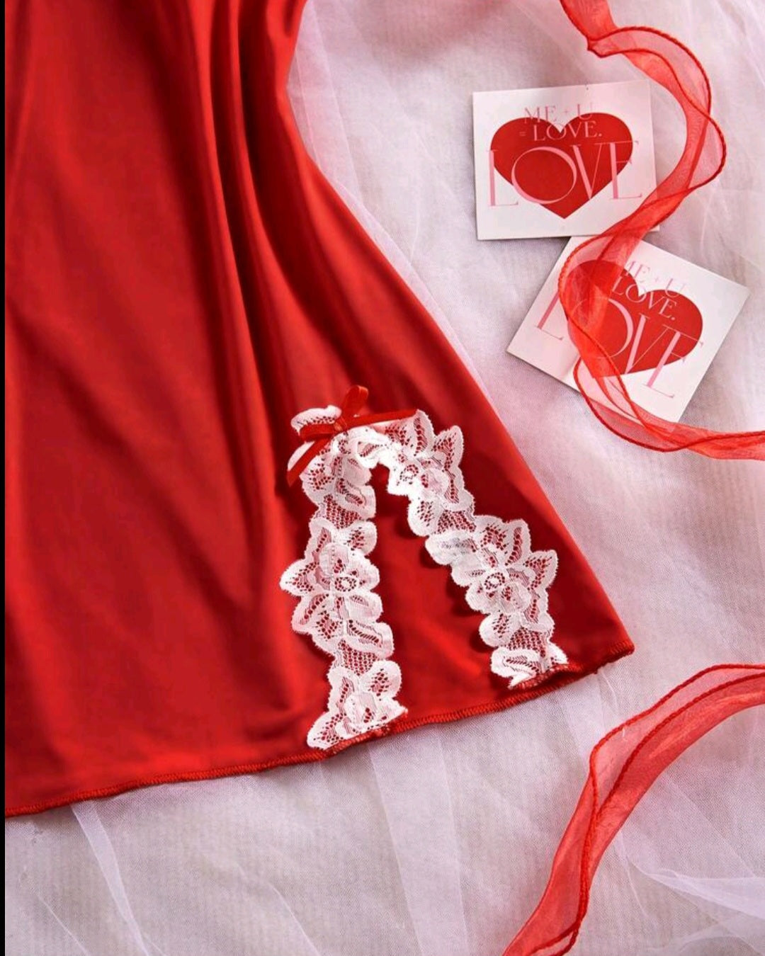 Lace Contrast Split Lingerie Dress with G-String