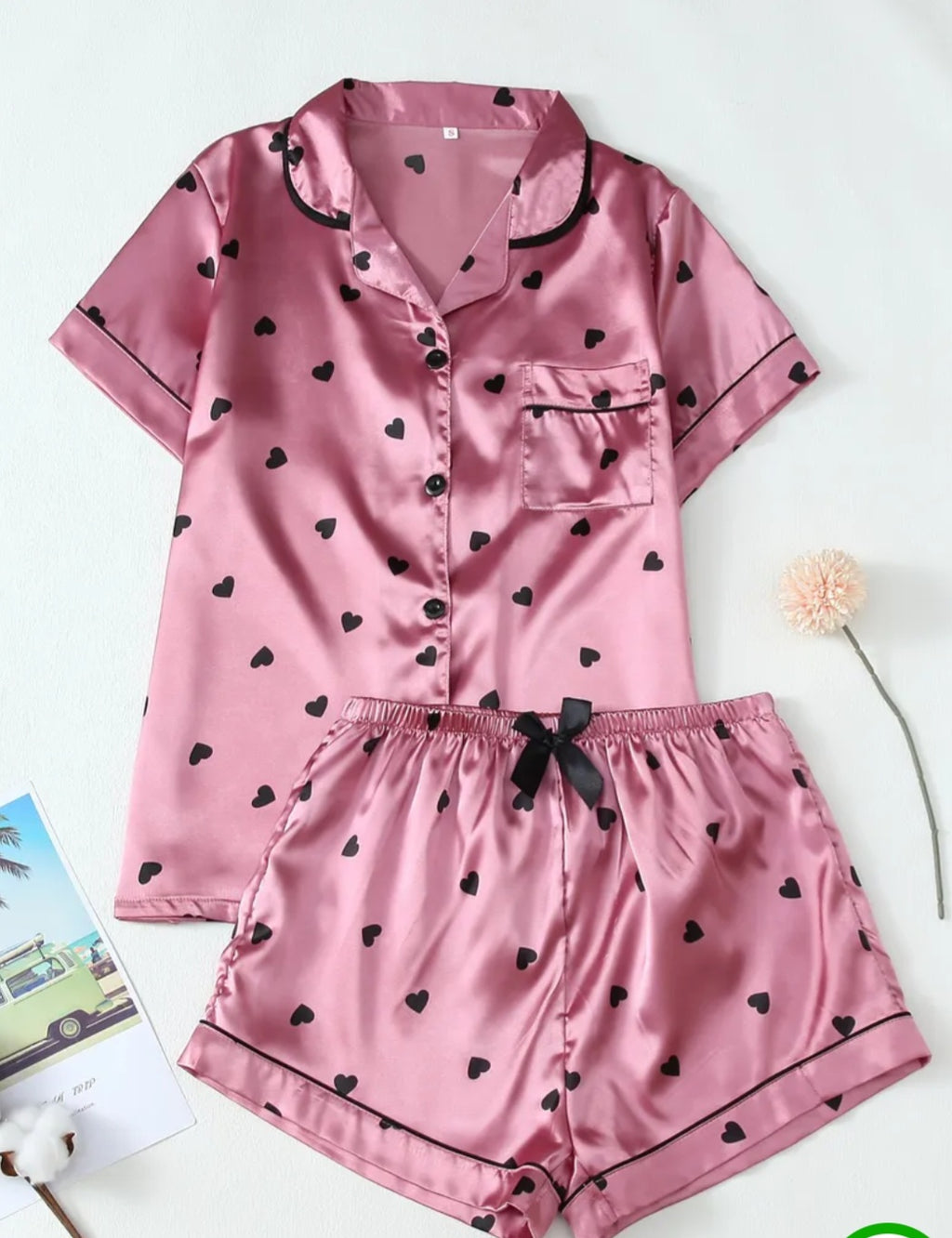Silky Satin Heart Polka Dot PJ Set