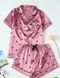 Silky Satin Heart Polka Dot PJ Set