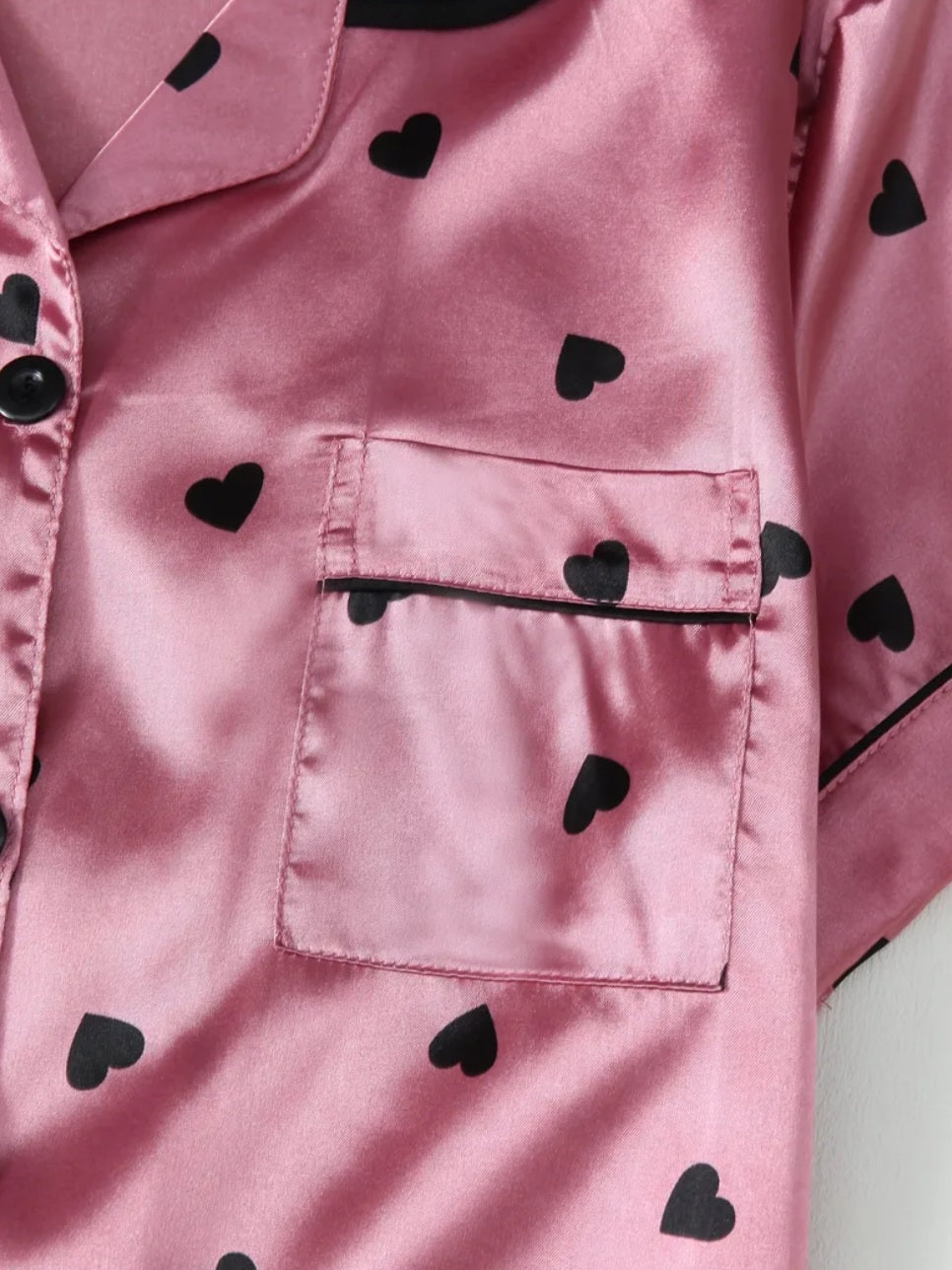 Silky Satin Heart Polka Dot PJ Set