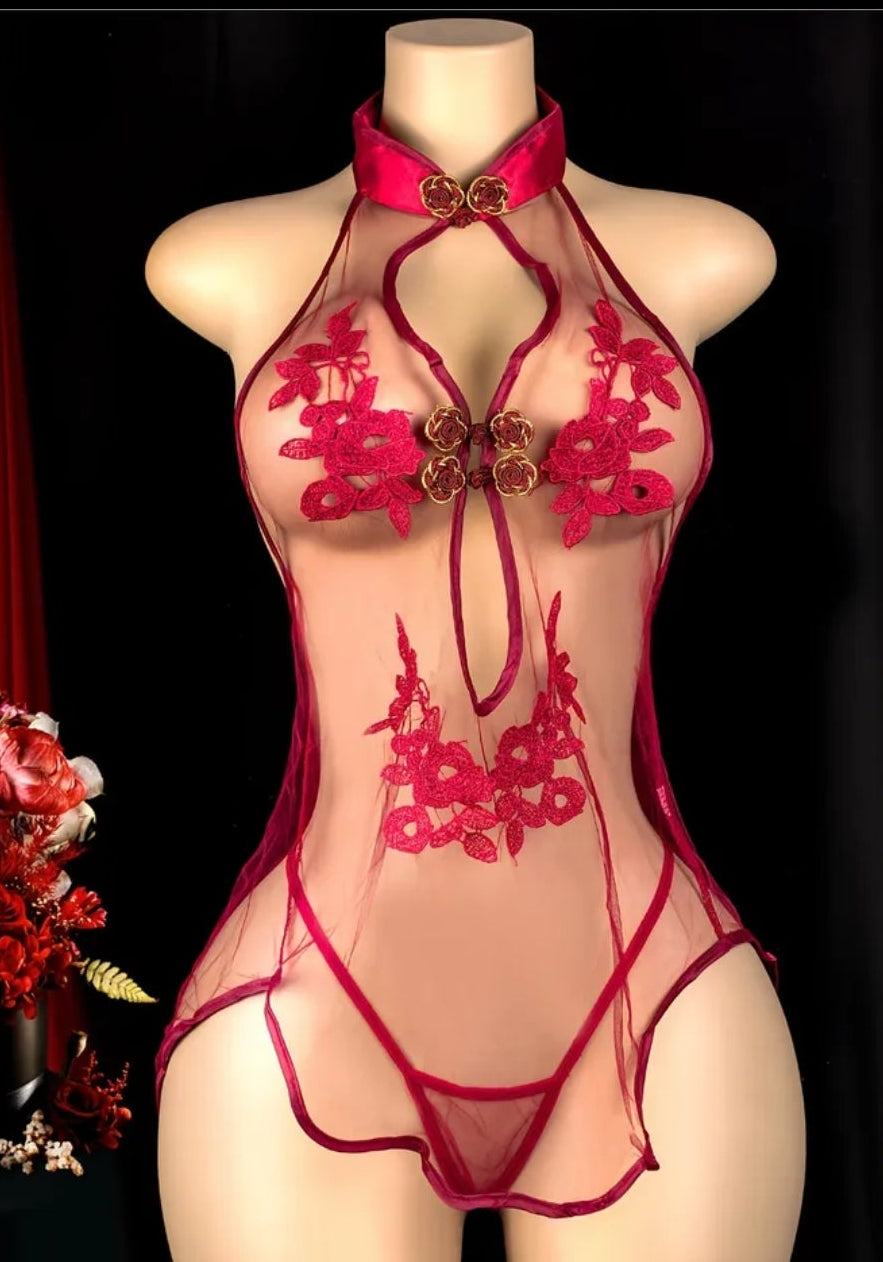 Embroidery Sheer Babydoll Lingerie Set