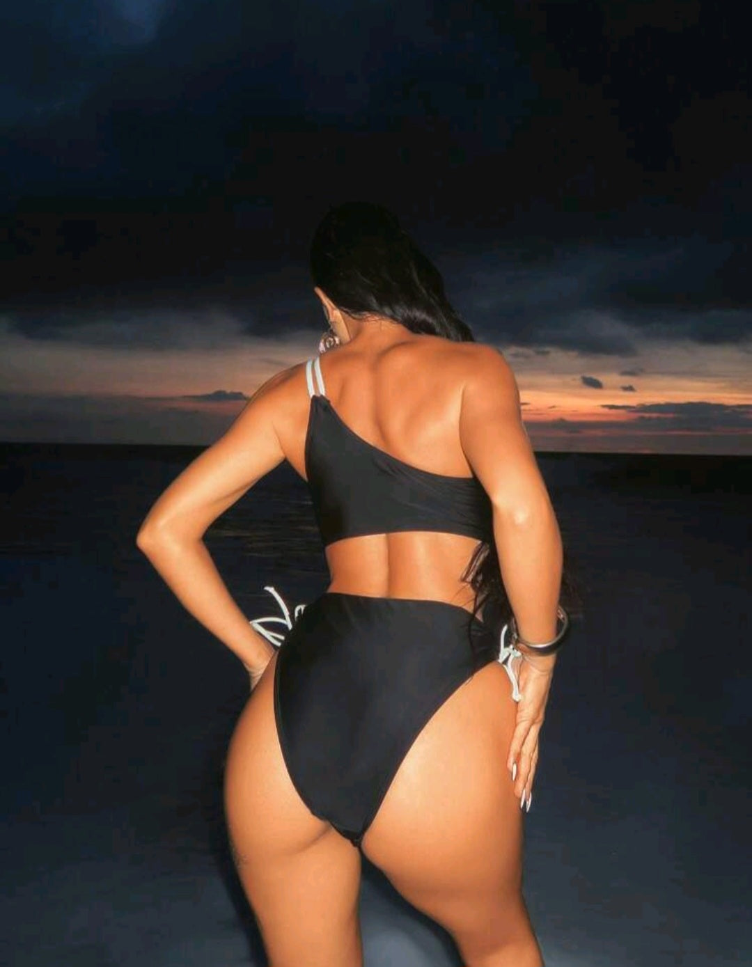 Flower Asymmetrical Neck Bikini Swimsuit