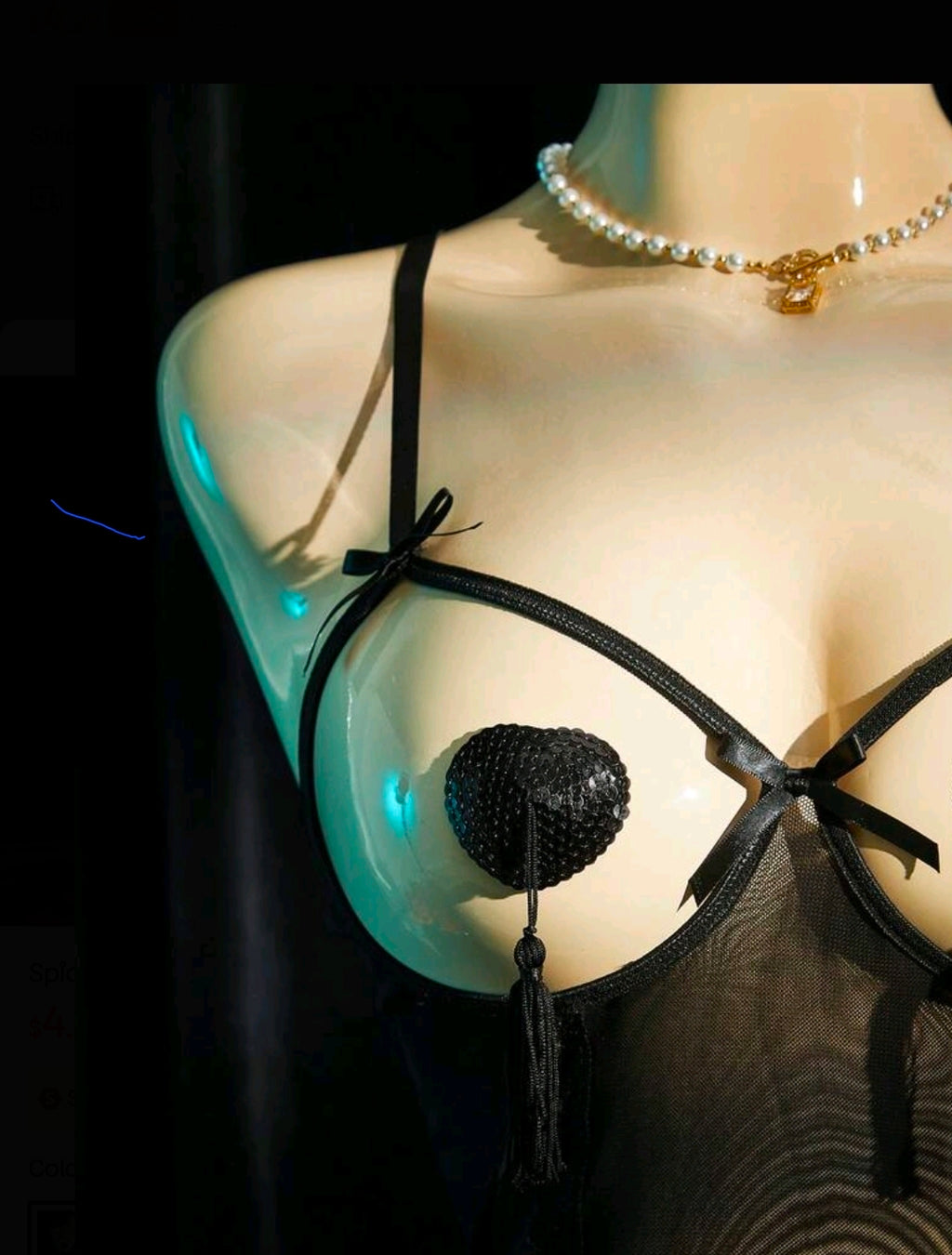 Black Sheer Mesh Babydoll with Heart Pasties & Tassels