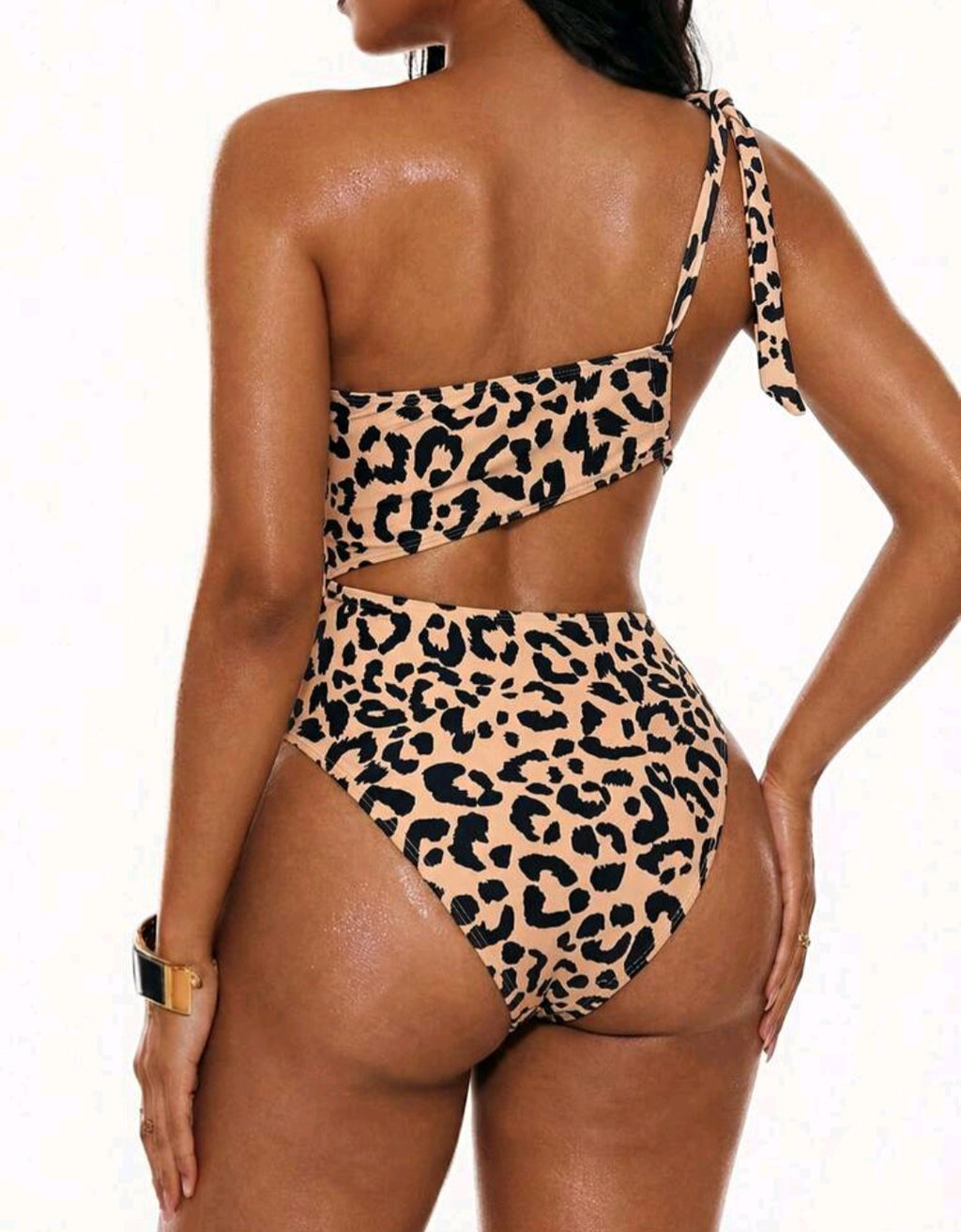 Leopard Print One Shoulder  Swimsuit
