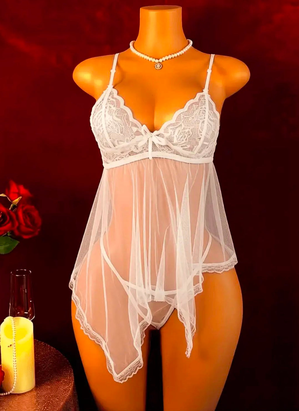 Lace Sheer Babydoll Lingerie with G-String