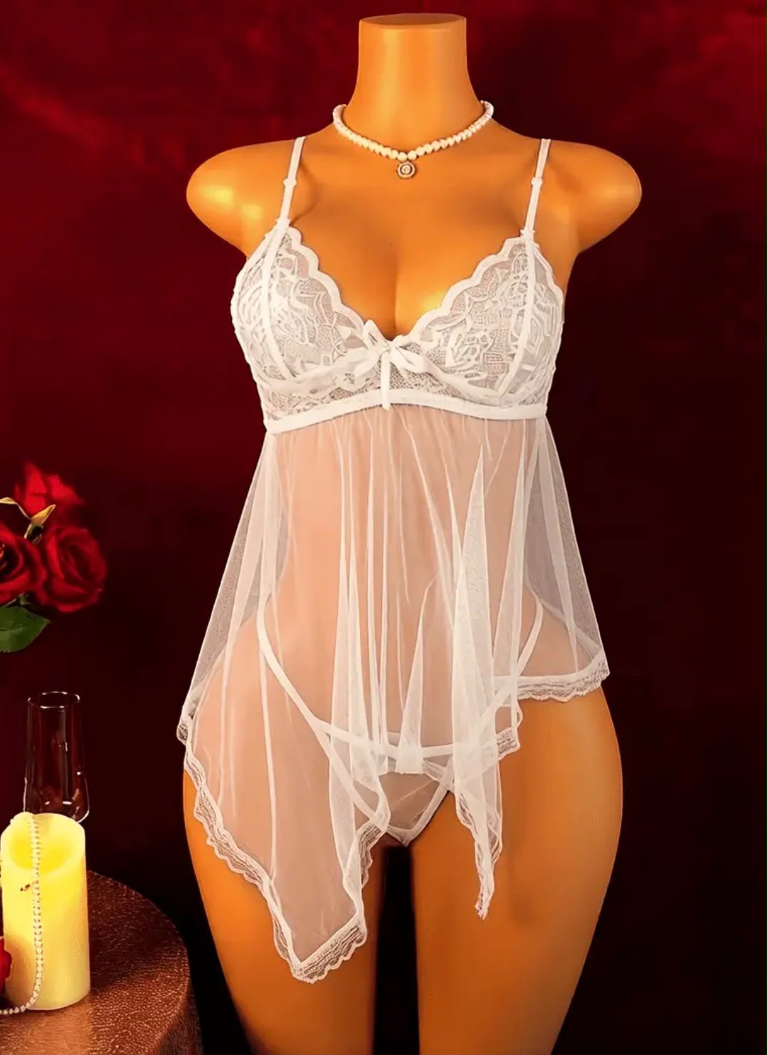 Lace Sheer Babydoll Lingerie with G-String