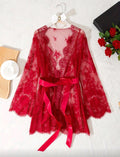 Semi-Transparent Lace Robe with Belt