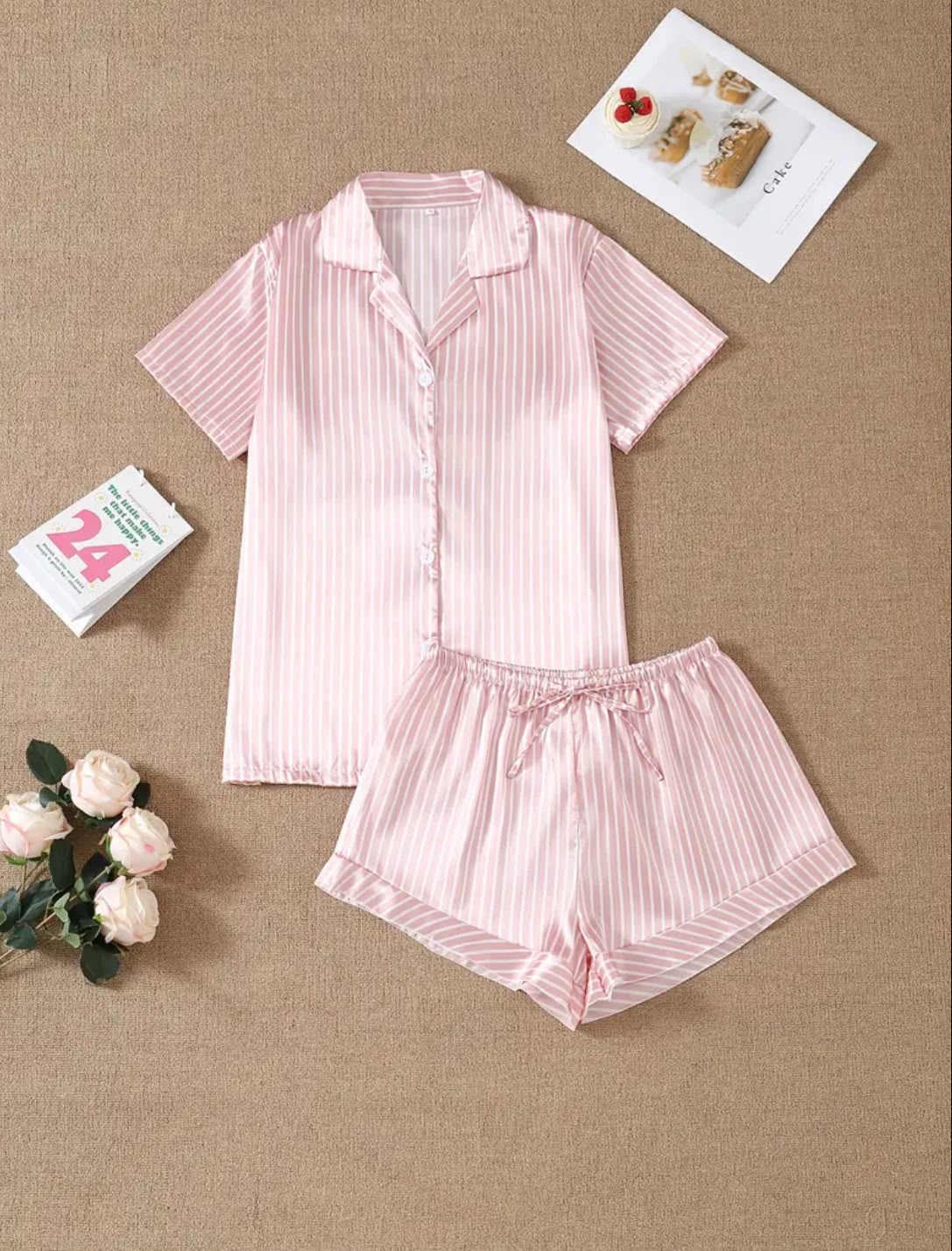 Satin Stripe Short Sleeve PJ Set