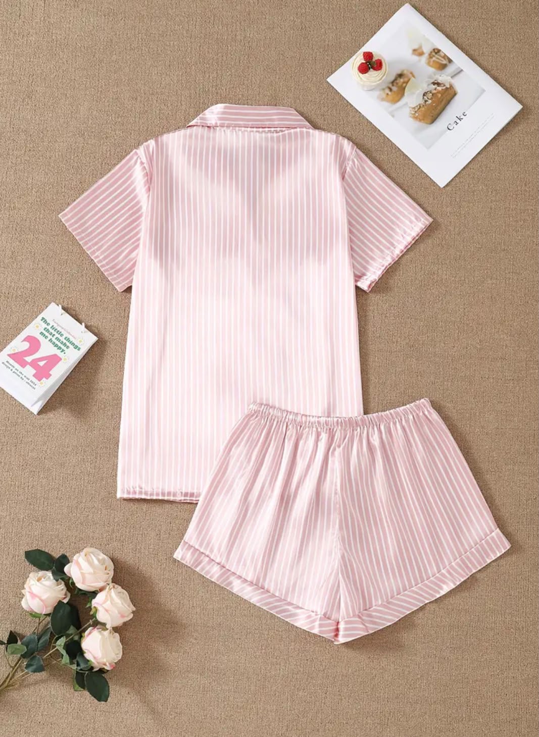 Satin Stripe Short Sleeve PJ Set