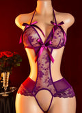 Purple Floral Lace Teddy Lingerie