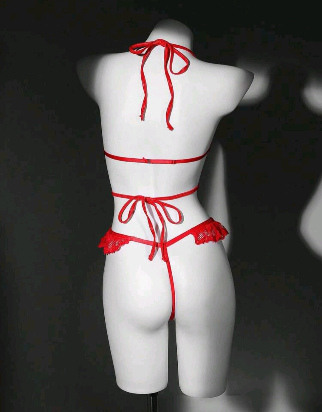 Red Lace Halter Teddy Lingerie Set