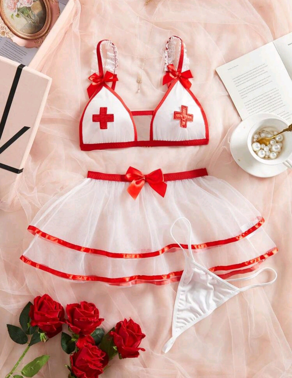 4 Pieces Nurse Cosplay Lingerie Set