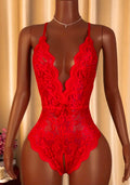 Crotchless Deep V Lace Bodysuit
