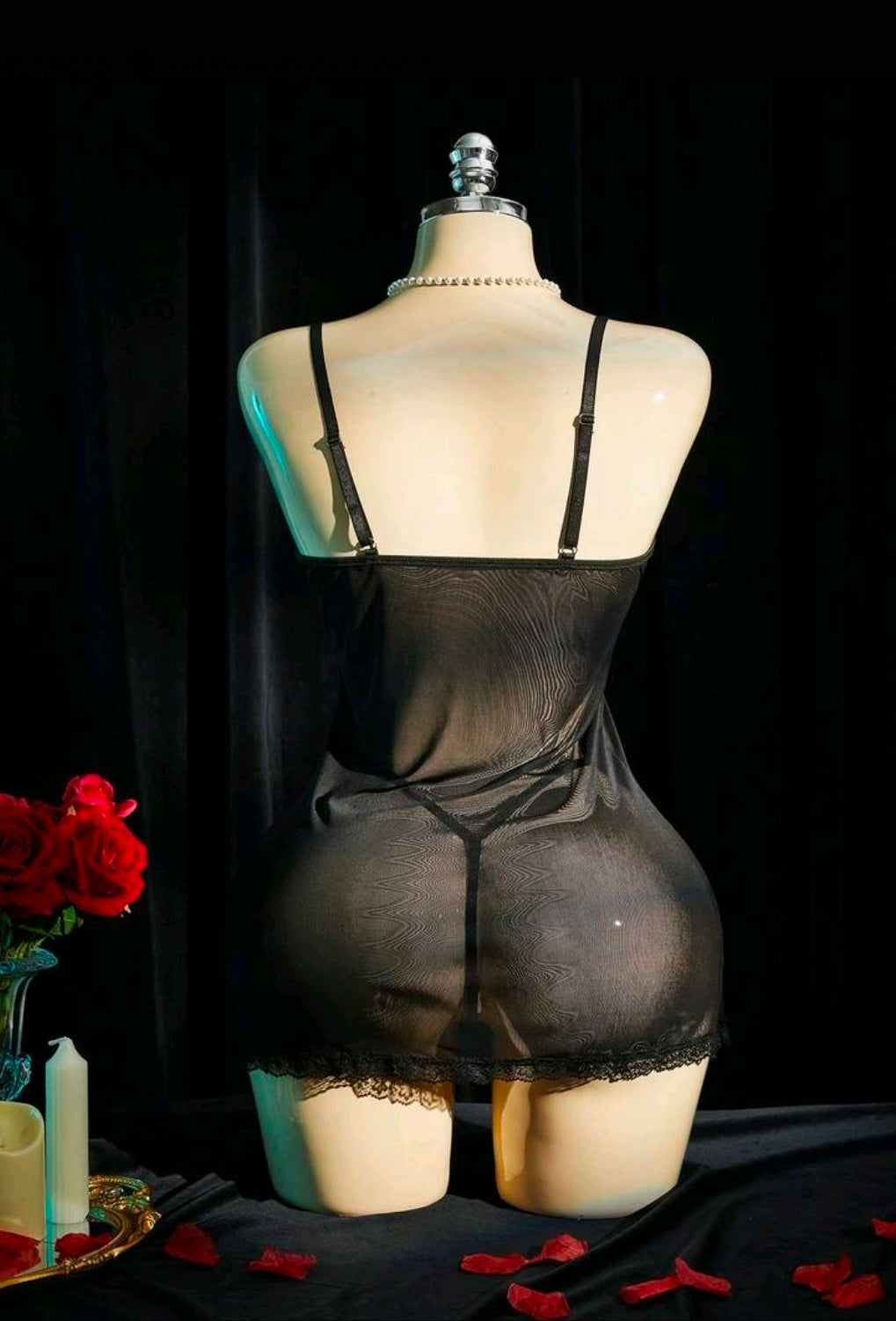 Black Sheer Mesh Babydoll with Heart Pasties & Tassels