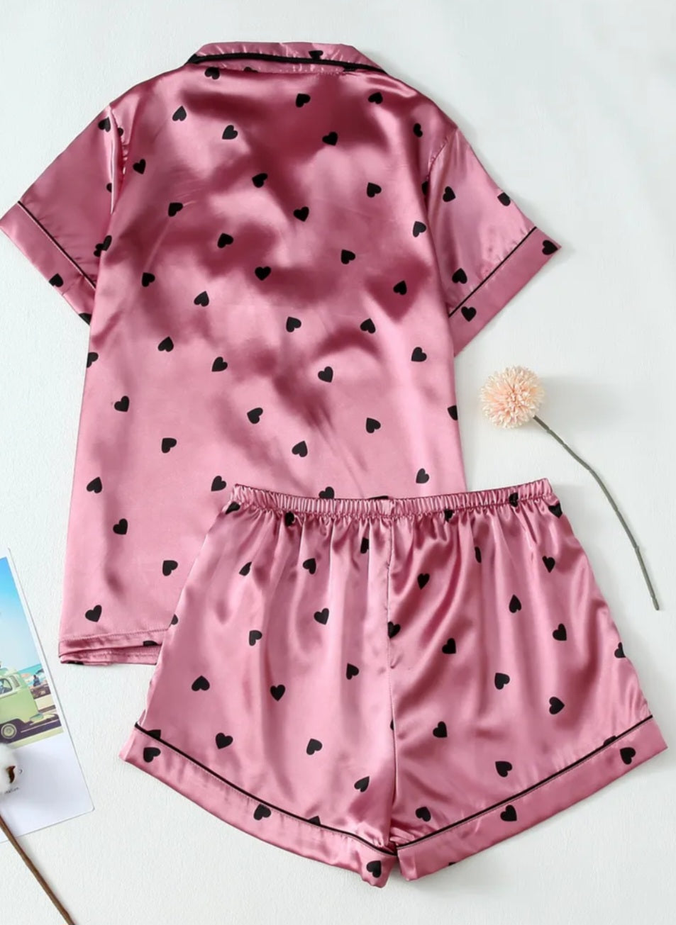 Silky Satin Heart Polka Dot PJ Set
