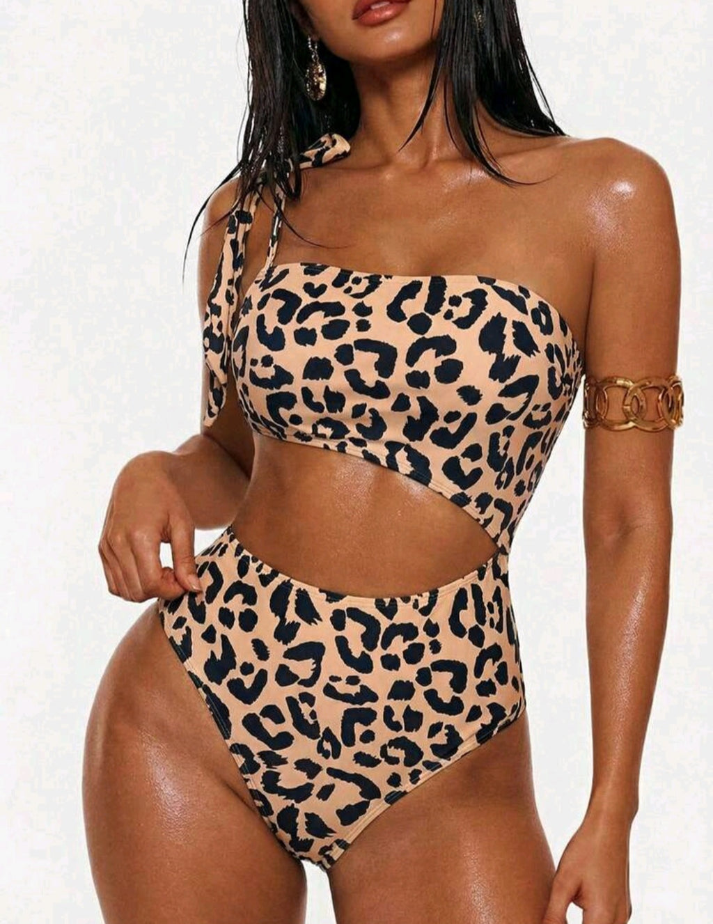 Leopard Print One Shoulder  Swimsuit