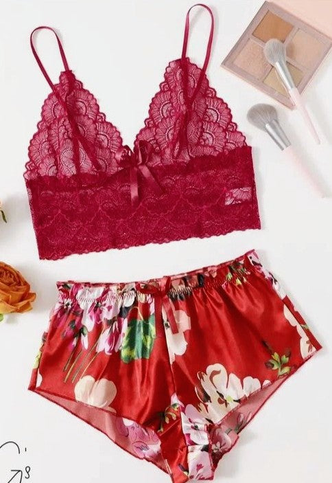 2 Piece Satin Lace Lingerie