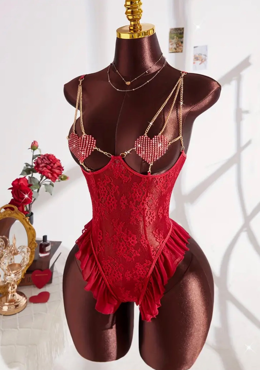 Diamond Alluring Rhinestone Crotchless Teddy Lingerie