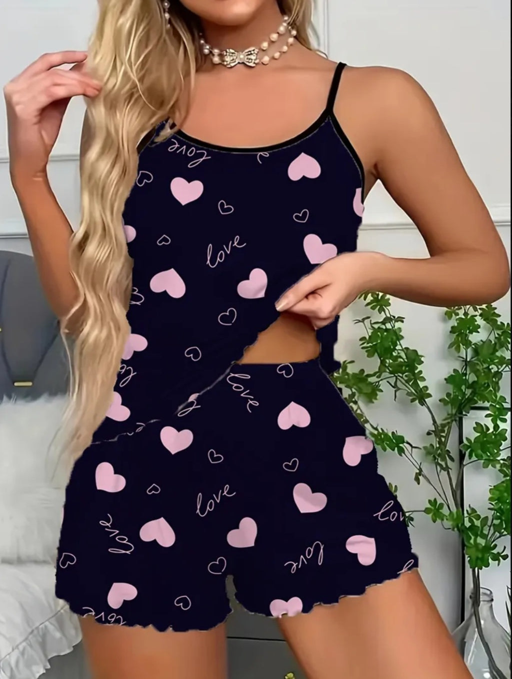 Love Heart Print PJ Set
