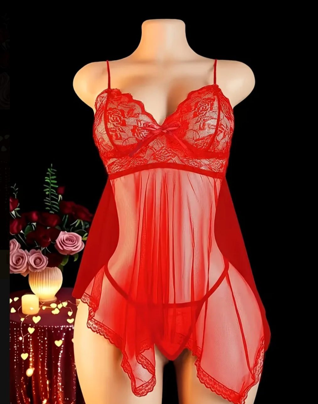 Lace Sheer Lingerie Dress with G-String