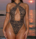 Leopard Criss Cross Neck One Piece Swimsuit
